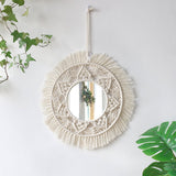 Round Macrame Decorative Wall Mirror for Boho Home Decor Makeup Aesthetic Living Room Bedroom Christmas Wedding Decoration Gift