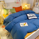 Solid Color Duvet Cover Set with Flat Sheet Pillowcases Single Double Queen Size Bed Linen Blue Boys Girls Home Bedding Textile