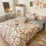 Cute Bear Bedding Set Girls Boys Kids Single Double Size Flat Sheet Duvet Cover Pillowcase Bed Linens White Blue Home Textile