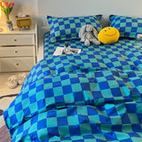 Checkerboard Bedding Set Hot Sale Single Queen Size Flat Sheet Quilt Duvet Cover Pillowcase Polyester Bed Linens Home Textile