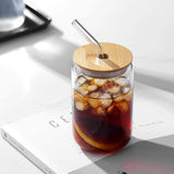 500ml Glass Cups with Lids and Straws Drinking Glasses Glass Tumbler for Iced Coffee, Beer, Tea