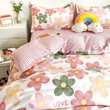Cute Bear Bedding Set Girls Boys Kids Single Double Size Flat Sheet Duvet Cover Pillowcase Bed Linens White Blue Home Textile