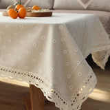 Polyester Linen Lace Edge Tablecloth, Rectangular Tassels Dust-Proof Table Cover,for Kitchen Dinning Table Home Decor