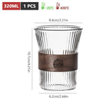 320ml Coffee Mug Glass Tea Cup Cocktail Beer Whiskey Glass Walnut Stripe Cups Mugs Japanese Style Espresso Tableware Drinkware