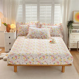 1 pc 100%Cotton Fitted Sheet Floral Flower Printed Bed Cover with Elastaic Queen/King Size Bed Fitted Sheet 180x200cm