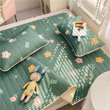 Flowers Latex Summer Mat Kit Cooling Feel Bed Pad and Pillowcase Cold Sleeping Bed Mat for Summer Breathable Folding Cool Mat