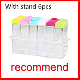 Transparent Spice Jar Set Salt and Pepper Seasoning Bottle Colorful Lid Kitchen Condiment Cruet Storage Container Base