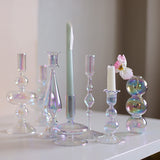 Luxury Iridescent Candle Holders Decor for Table Nordic Rainbow Vase Flower Home Decoration Glass Candlestick Wedding Centerpiec
