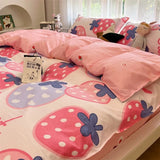 Ins Style Duvet Cover Flat Sheet Pillowcases Cute Cartoon Floral Bed Linen Twin Full Queen Size Kids Home Bedding Set