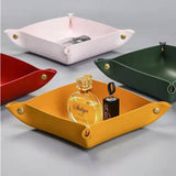 Desktop Storage Tray Leather Key Plate Home Decoration Dice Tray key Wallet Coins PU leather folding Storage Box Wholesale