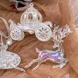 Christmas Decoration Acrylic Crystal Carriage Bells Elk Butterfly Christmas Tree Ornaments for Ice Xmas Party Decor Velas