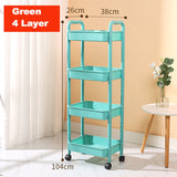 4 3-Tier Plastic Rolling Utility Cart Multi-Functional Storage Trolley for Bedroom Kitchen Movable Storage Organizer with Wheels