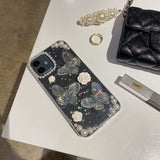 For Apple IPhone 11 12 13 14 Pro Max SE 20 7 8 Plus X XS MAX XR Epoxy Pearl Flowers Butterfly Transparent Phone Case Soft Cover