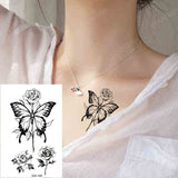 Waterproof Temporary Tattoo Stickers Butterfly Snake Rose Flower Gun Dark Flash Small Women Body Art Wrist Neck Fake Tattoos Men