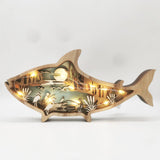 New Marine Animal Wooden Handicraft Creative Marine Wind Wooden Carving Fish Table Decoration With Light  3D In Home Room