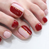 24Pcs False Toes Nails French Square Nude Color Nature Fake Toe Nails Feet Nail Tips Artificial Press On Toenails for Women