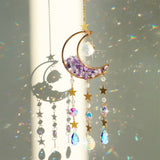 Crystal Moon Amethyst Rainbow Suncatcher Hanging Crystals Stone Sun Catcher Light Catcher Xmas Window Garden Ornaments Outdoor