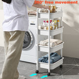 4 3-Tier Plastic Rolling Utility Cart Multi-Functional Storage Trolley for Bedroom Kitchen Movable Storage Organizer with Wheels