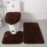 3pcs/set Solid Color Bathroom Mat Set Fluffy Hairs Bath Carpets Modern Toilet Lid Cover Rugs Kit Rectangle 50*80 50*40 45*50cm