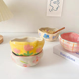 Creative hand pinched irregular ceramic bowl ins style girl heart lovely dessert yogurt bowl breakfast oatmeal bird's nest bowl