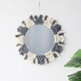 Round Macrame Decorative Wall Mirror for Boho Home Decor Makeup Aesthetic Living Room Bedroom Christmas Wedding Decoration Gift