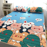 Lovely Cartoon Pattern Latex Bed Mat Kit for Summer Cold Feel Rayon Cool Mat and Pillow Cases Cozy Sleeping Cooling Mattress Pad