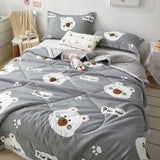 Cute Space Bear Printed Spring Summer Comforter Adults Children Soft Breathable Quilting Quilt Single Double Bed Blanket Quilts