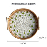 Handwoven Rattan Tray Bread Woven Storage Baskets Fruit Cake Snacks Round Picnic Basket Dinner Serving Trays Kitchen Supplies