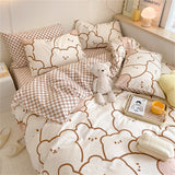 Kids Bedding Set Kawaii Cartoon Printed Duvet Cover Flat Sheet Pillowcase Soft Bed Linens Dormitory Bedroom Home Textile