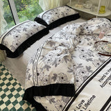 INS Heart Love Flower Bedding Sets Bed Sheet Simple Black White Duvet Cover Lace Bed Sheet Set Girl Woman Luxury Textiles