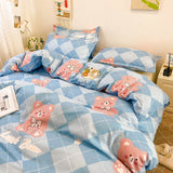 Cute Bear Bedding Set Girls Boys Kids Single Double Size Flat Sheet Duvet Cover Pillowcase Bed Linens White Blue Home Textile