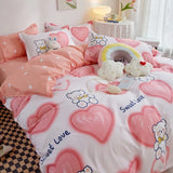 Ins Princess Pink Heart Duvet Cover Home Textile Pillow Case Bed Sheet Kids Girls Bedding Covers Set King Queen Twin Cute Kawaii