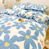 Cute Bear Bedding Set Girls Boys Kids Single Double Size Flat Sheet Duvet Cover Pillowcase Bed Linens White Blue Home Textile