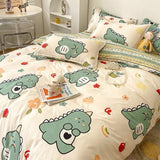 Cute Bear Bedding Set Girls Boys Kids Single Double Size Flat Sheet Duvet Cover Pillowcase Bed Linens White Blue Home Textile