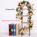 1pcs Artificial Flowers Vine 45pcs / 69pcs Rose DIY Wedding Decoration Fake Flower Home Room Decor Wall Hanging Garland Plants