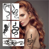 Black Snake Temporary Tattoo Stickers for Women Men Body Waist Waterproof Fake Tattoo Dark Wine Big Size Snake Tattoo New