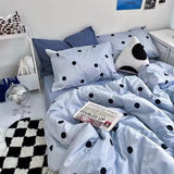 Korean Style Bedding Set Twin Queen Size Cute Cream Cherry Duvet Cover Flat Sheet Pillowcase Polyester Boys Girls Bed Linen