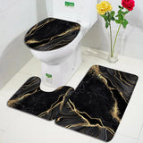 Black Marble Bath Mats Sets Gold Grey Lines Creative Abstract Geometric Art Home Bathroom Decor Rugs Anti-Slip Toilet Lid Cover