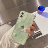 For Apple IPhone 11 12 13 14 Pro Max SE 20 7 8 Plus X XS MAX XR Epoxy Pearl Flowers Butterfly Transparent Phone Case Soft Cover