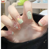 24Pcs Almond Press on Nails Y2K Star Diamond Designs for Cool Girls Nude Color Fake Nails for Women Fukk Cover False Nail Tips