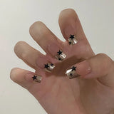 24Pcs Almond Press on Nails Y2K Star Diamond Designs for Cool Girls Nude Color Fake Nails for Women Fukk Cover False Nail Tips