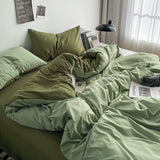 Home Textile King Twin Bedding Sets Kid Teen Bedlinen Solid Light Green Duvet Cover Bedroom Flat Bed Sheet Pillowcases