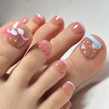 24Pcs False Toes Nails French Square Nude Color Nature Fake Toe Nails Feet Nail Tips Artificial Press On Toenails for Women