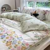 Ins Style Duvet Cover Flat Sheet Pillowcases Cute Cartoon Floral Bed Linen Twin Full Queen Size Kids Home Bedding Set