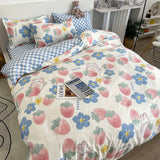Cute Bear Bedding Set Girls Boys Kids Single Double Size Flat Sheet Duvet Cover Pillowcase Bed Linens White Blue Home Textile