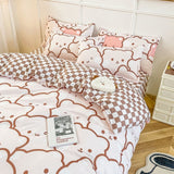 Kids Bedding Set Kawaii Cartoon Printed Duvet Cover Flat Sheet Pillowcase Soft Bed Linens Dormitory Bedroom Home Textile