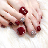 24Pcs False Toes Nails French Square Nude Color Nature Fake Toe Nails Feet Nail Tips Artificial Press On Toenails for Women