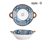 7.5inch Retro Ceramic Salad Bowl With Handle Kitchen Soup Noodle Bowl Microwave Oven Bakware Pan Pasta Fruit Plate Tableware