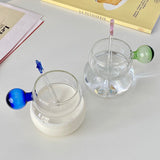 280ML Korean Coffee Milk Jug with Stirring Rod Ball Handle Cocktail Whisky Glass Heat Resistant Breakfast Juice Cup Lovers Cup