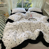 INS Heart Love Flower Bedding Sets Bed Sheet Simple Black White Duvet Cover Lace Bed Sheet Set Girl Woman Luxury Textiles